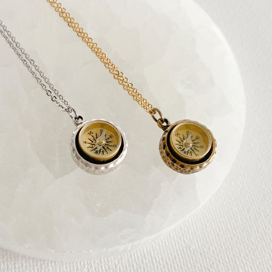 working compass jewelry silver and gold