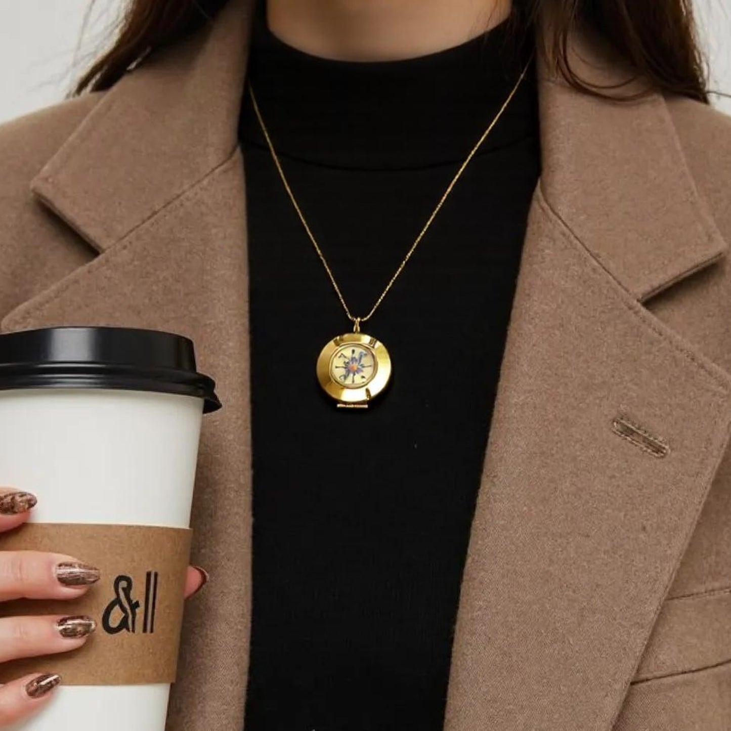 Gold Working Compass Locket Necklace