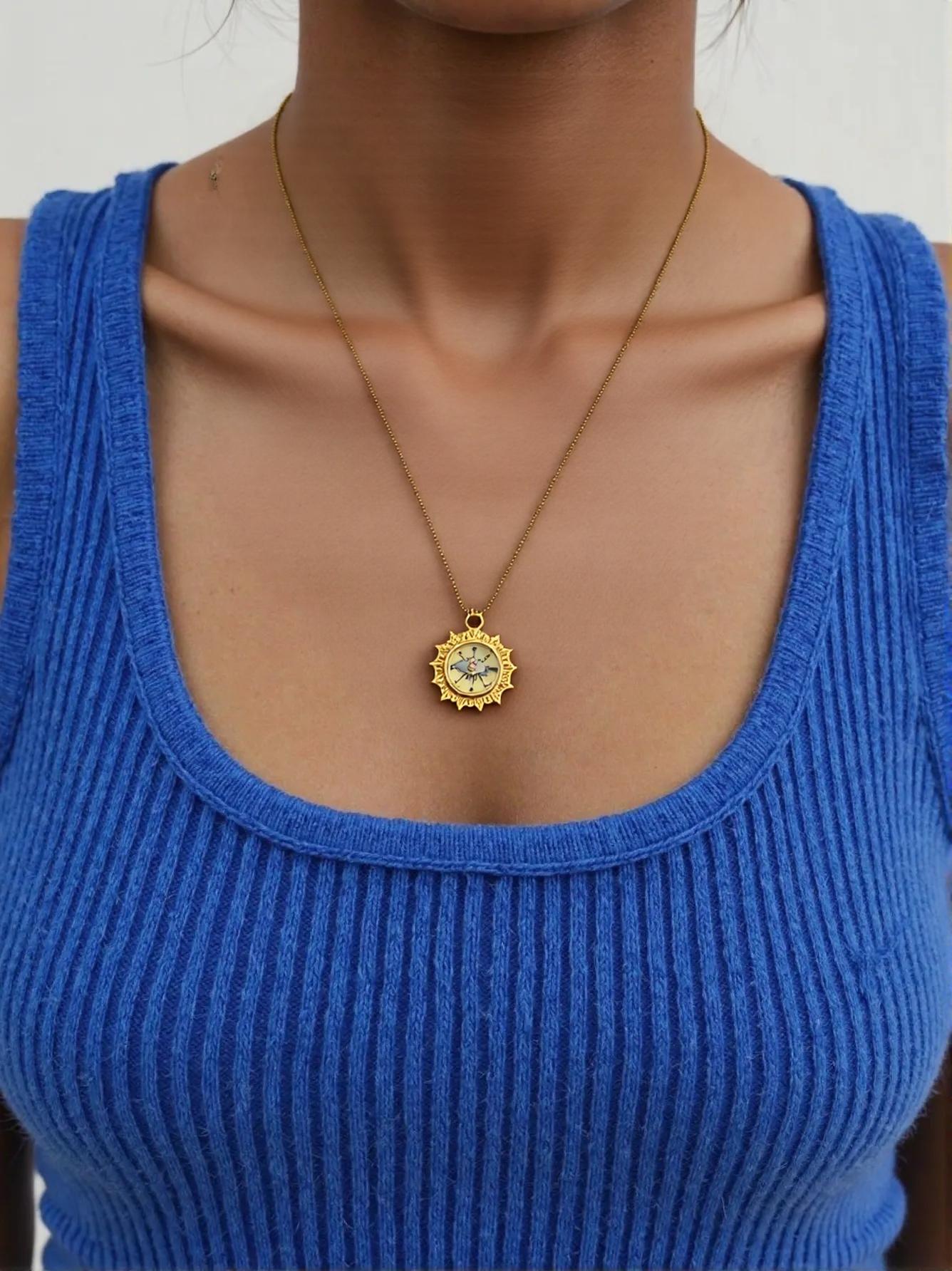 Gold Working Compass Necklace