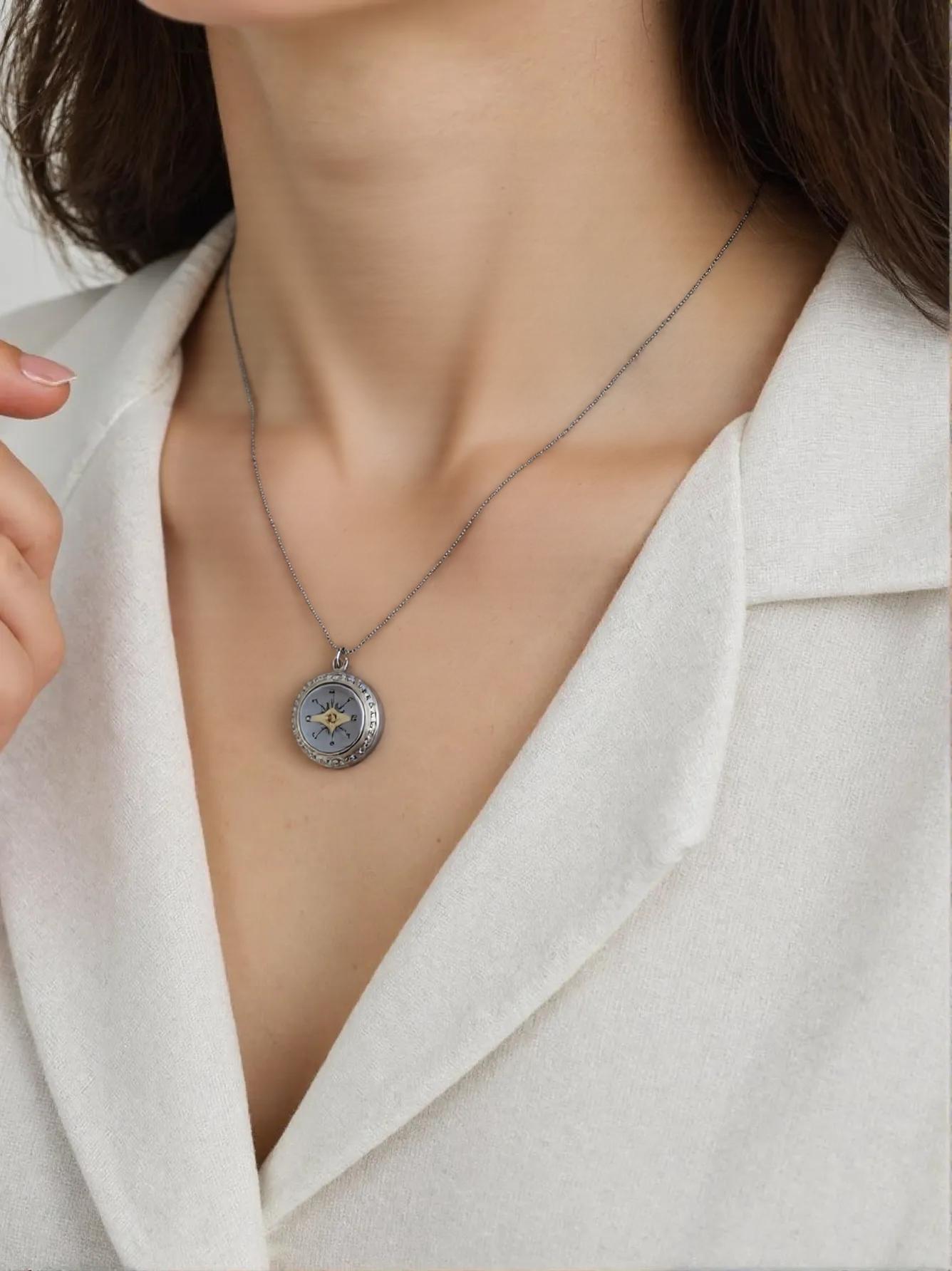 Silver Working Compass Necklace with Hammered Setting