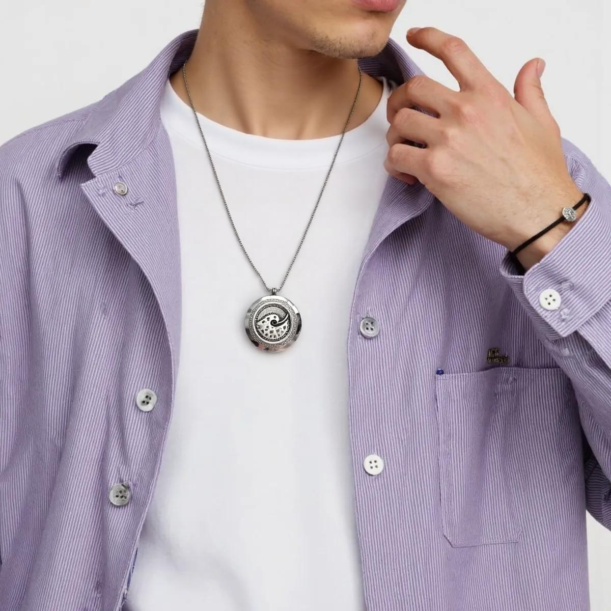 Silver Ocean Wave Locket Necklace