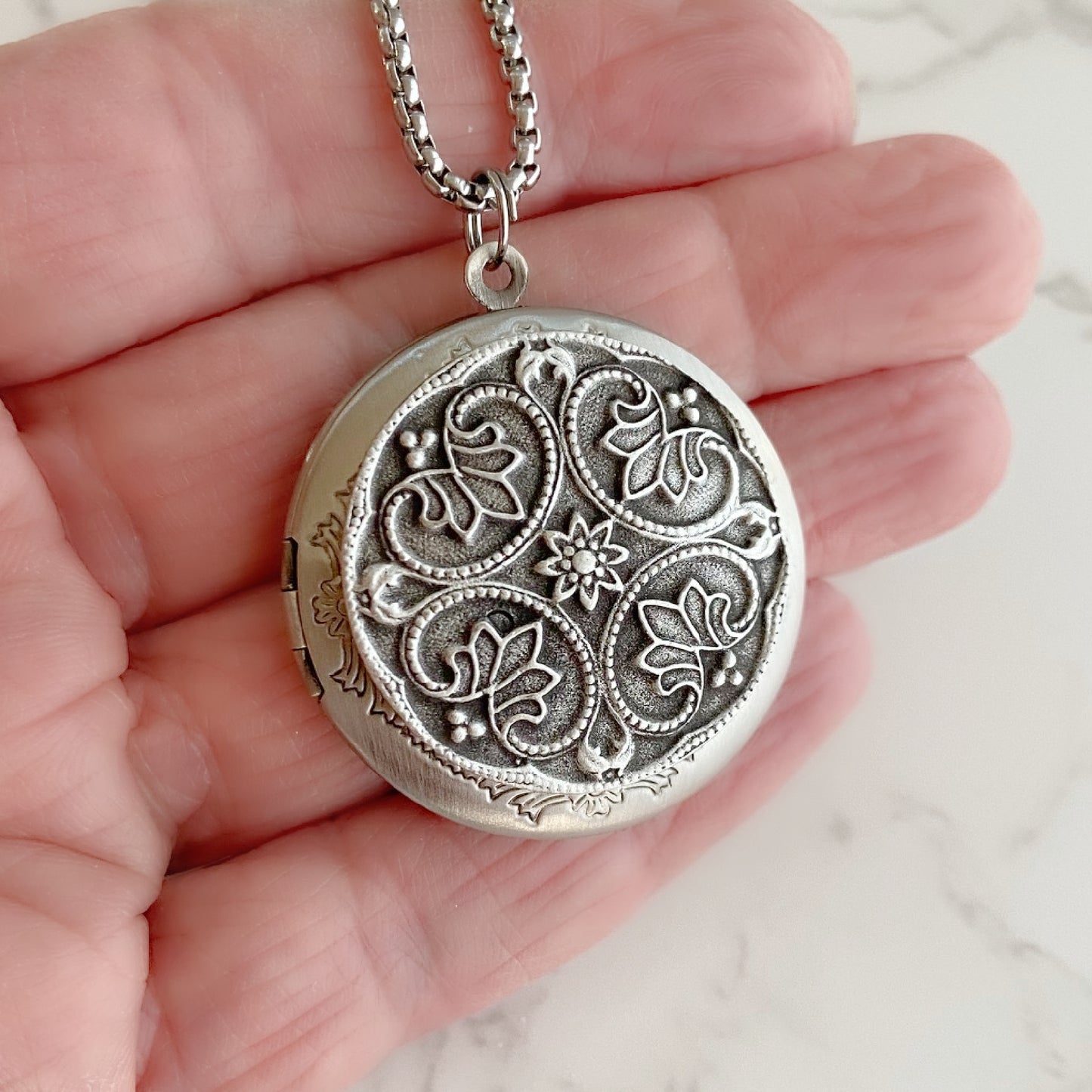 Silver Irish Floral Locket Necklace