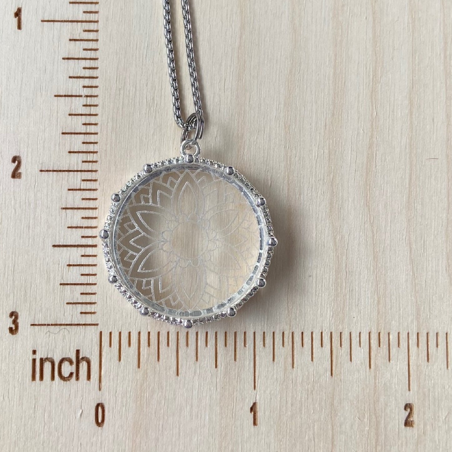 Etched Glass Mandala Necklace, design 2