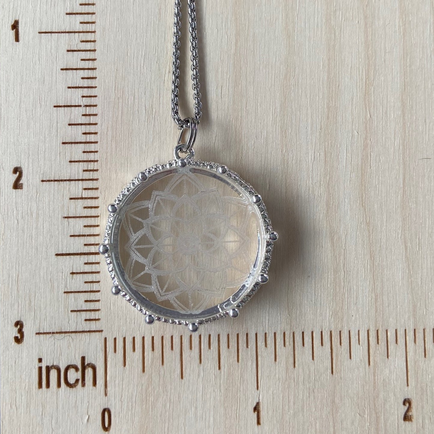 Mandala Etched Glass Necklace, design 1