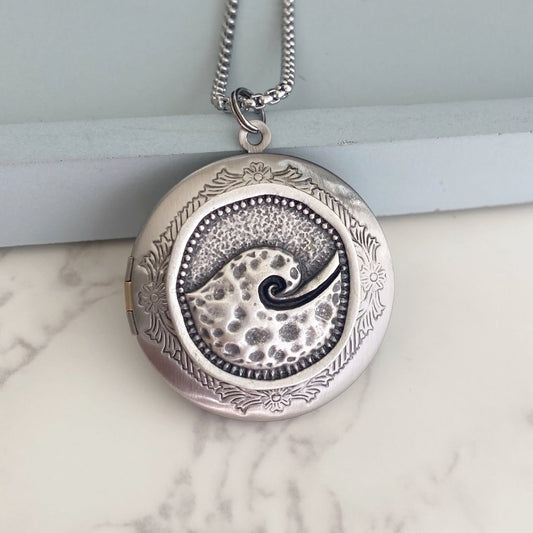 Silver Ocean Wave Locket Necklace