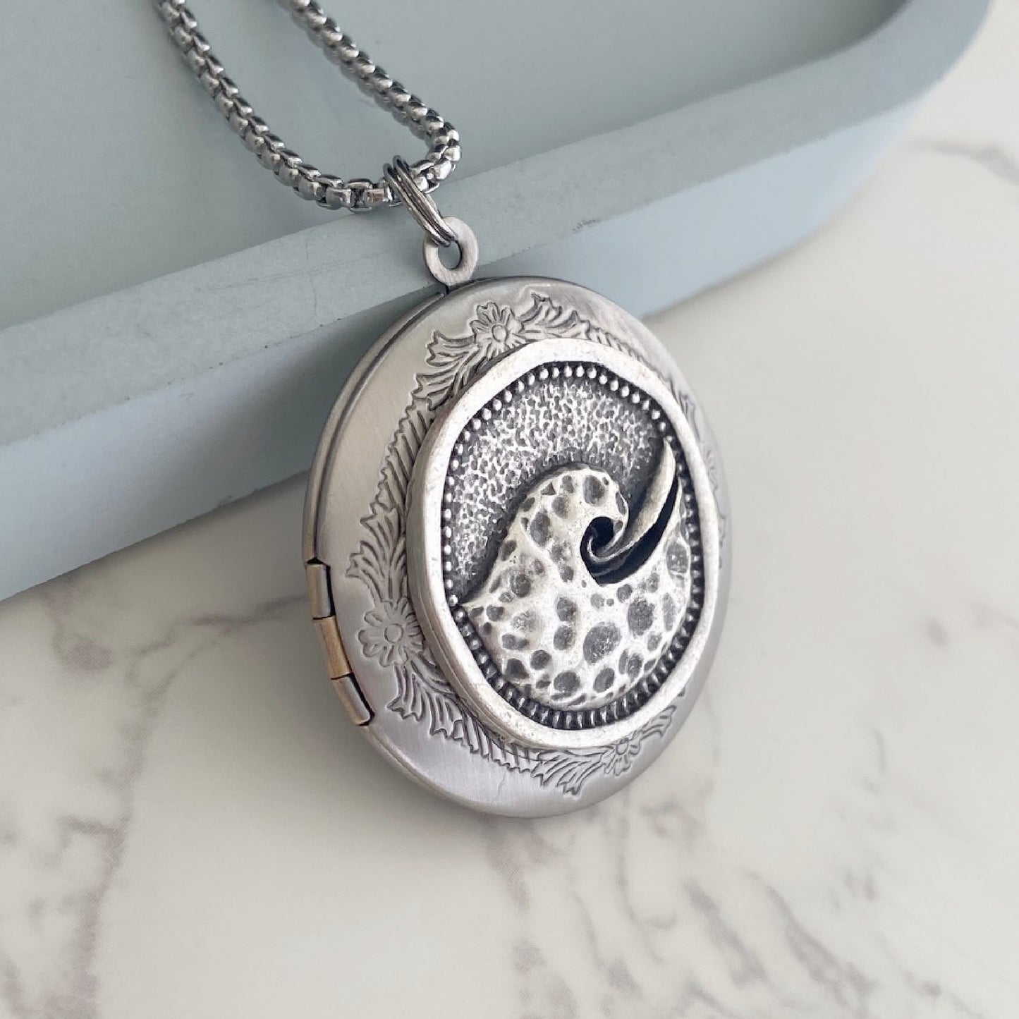 Silver Ocean Wave Locket Necklace