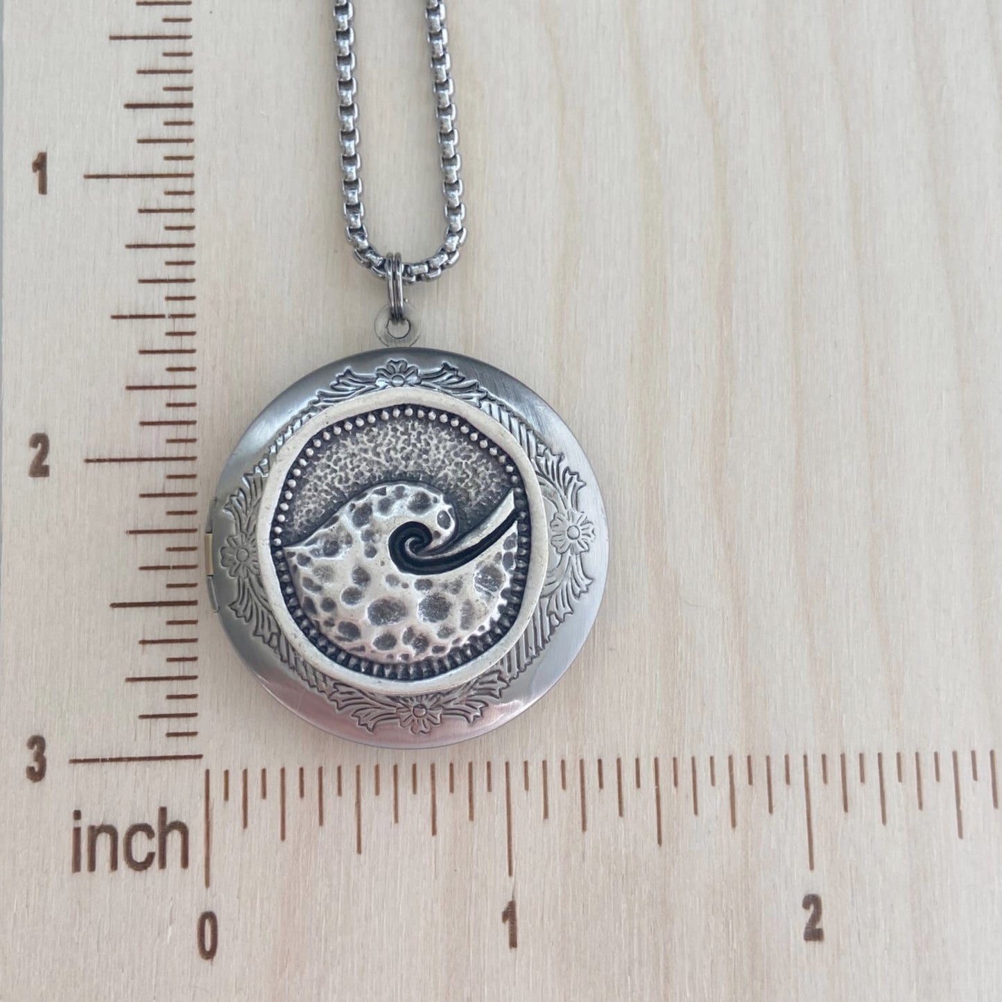 Silver Ocean Wave Locket Necklace