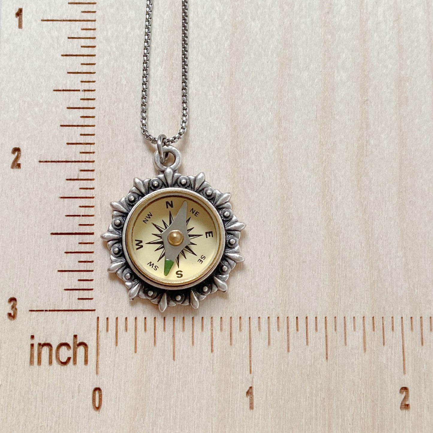 Silver Working Compass Necklace, ivory face