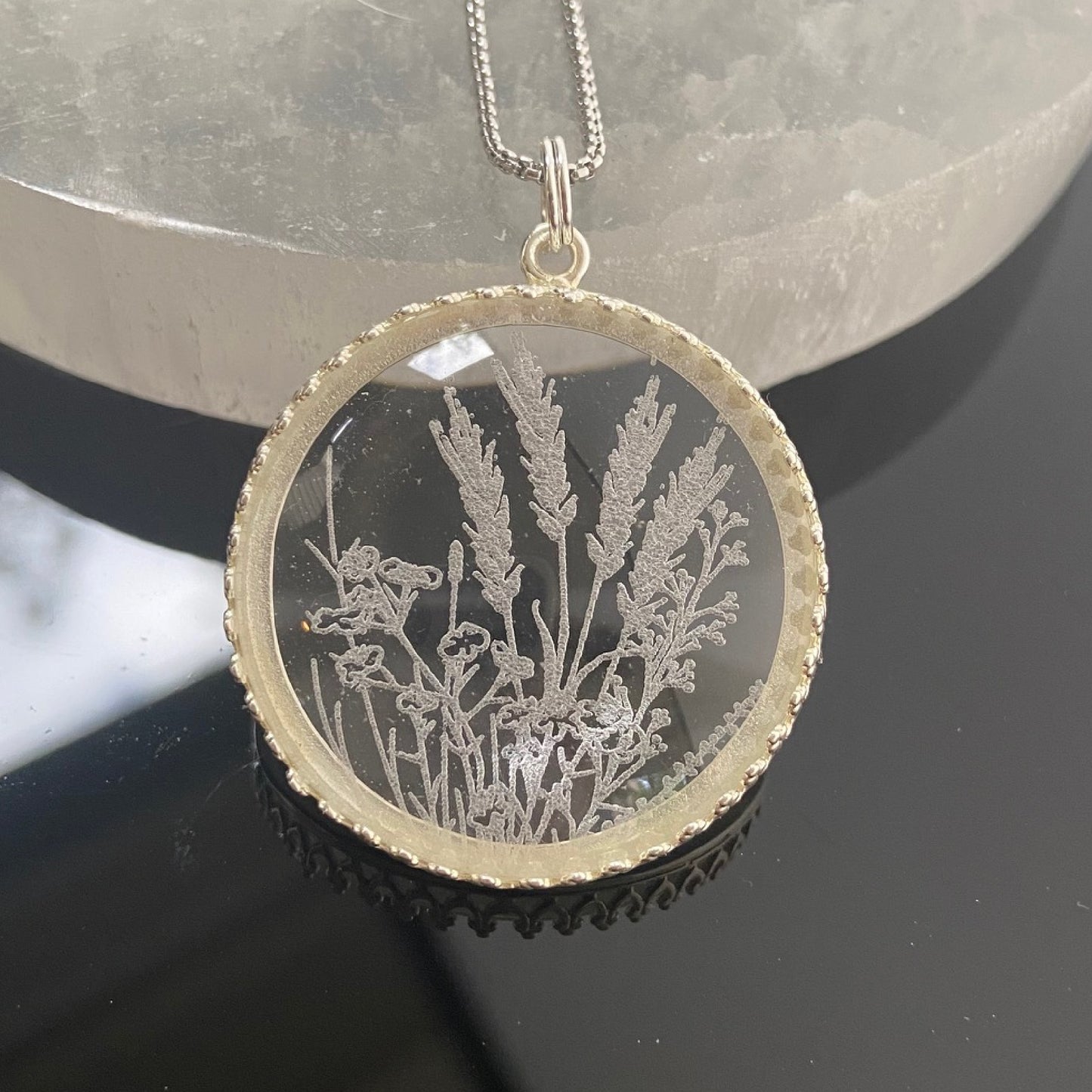 Wildflowers Etched Glass Necklace