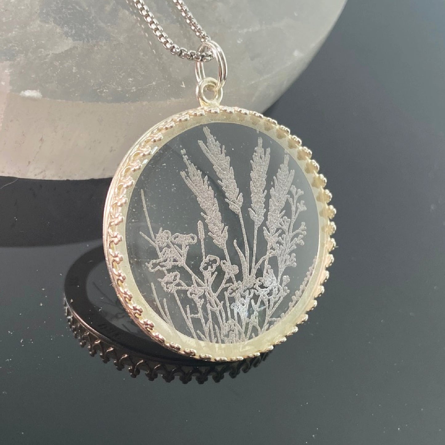 Wildflowers Etched Glass Necklace