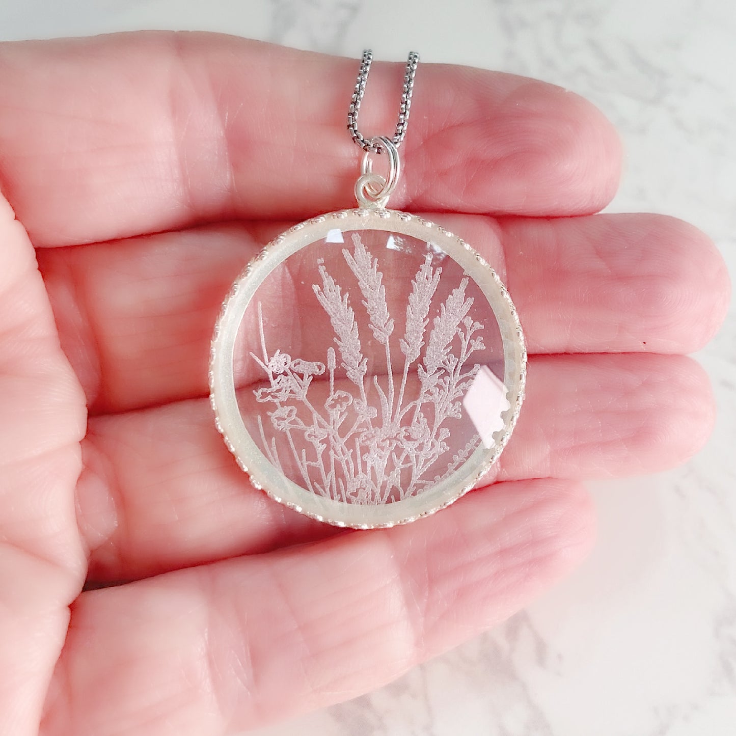 Wildflowers Etched Glass Necklace