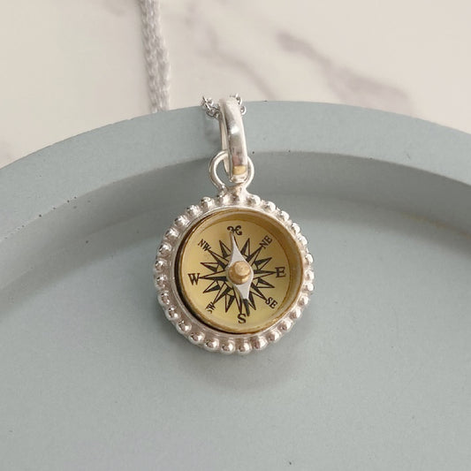 Tiny Sterling Silver Working Compass Necklace