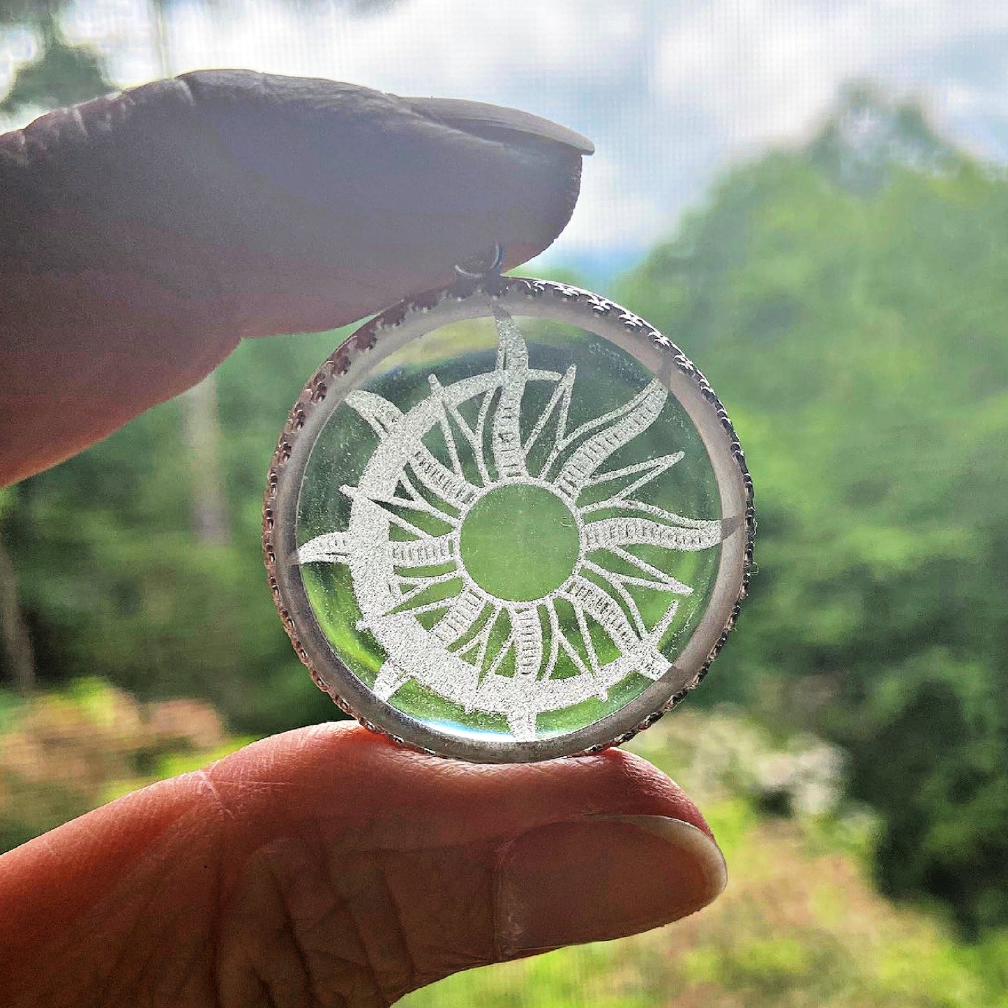 Etched Glass Sun and Moon Necklace