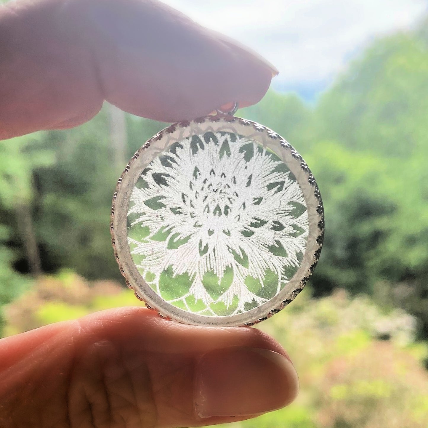 Dahlia Flower Etched Glass Necklace
