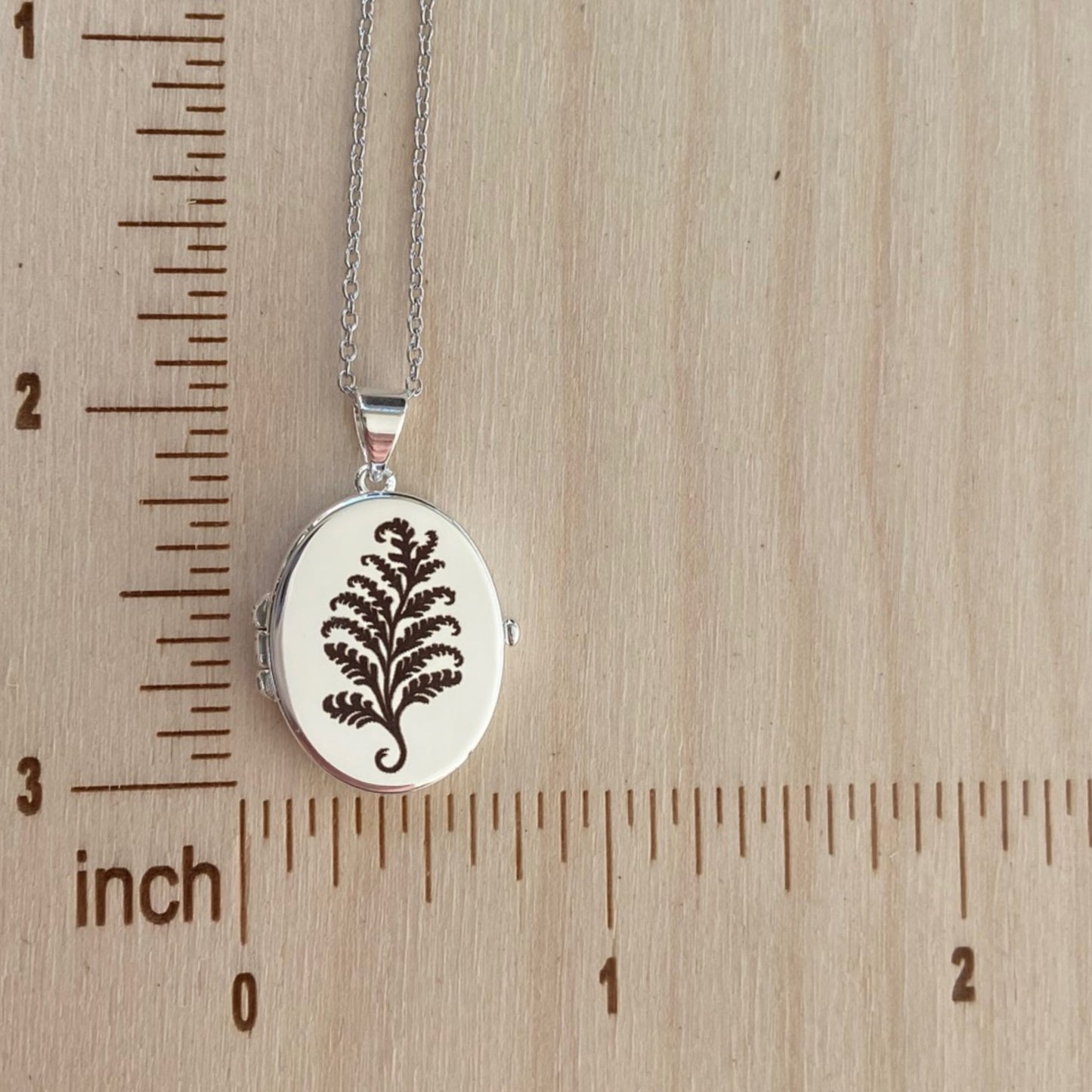 Silver Oval Locket, Fern Leaf