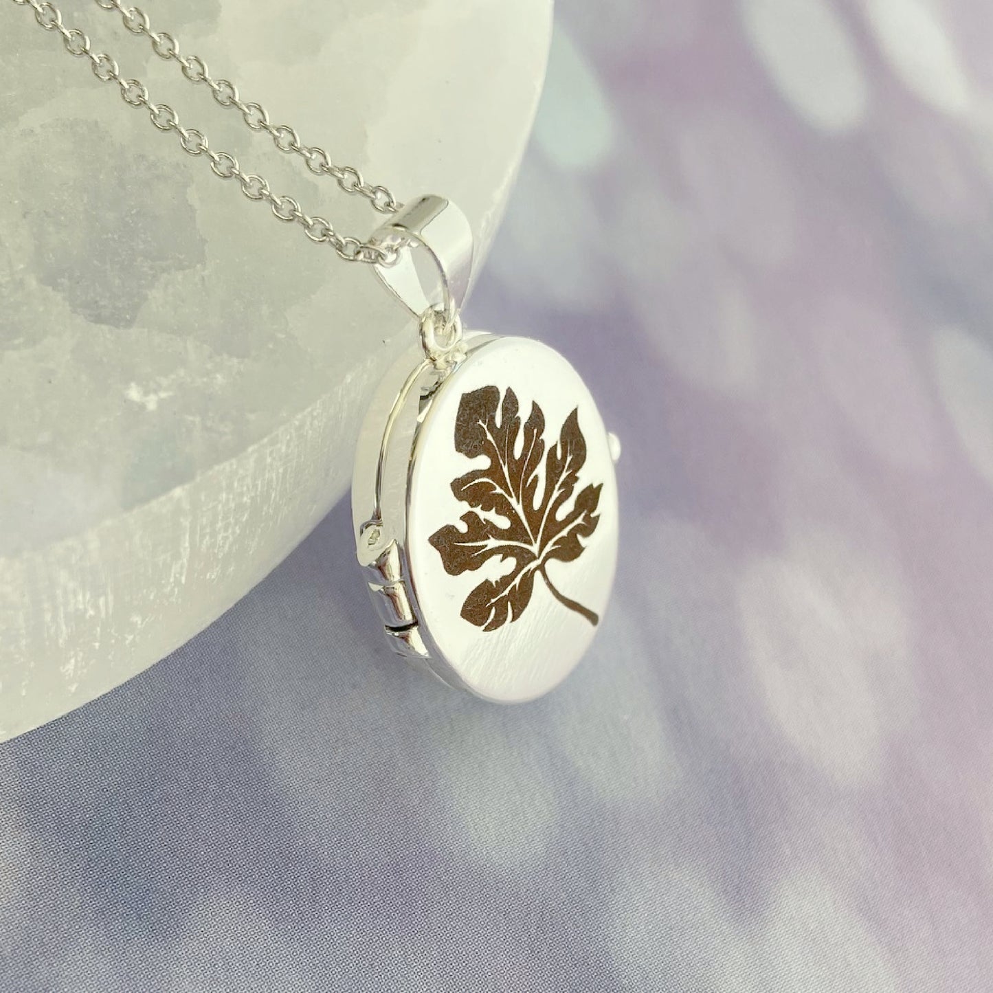 Silver Oval Locket, Oak Leaf