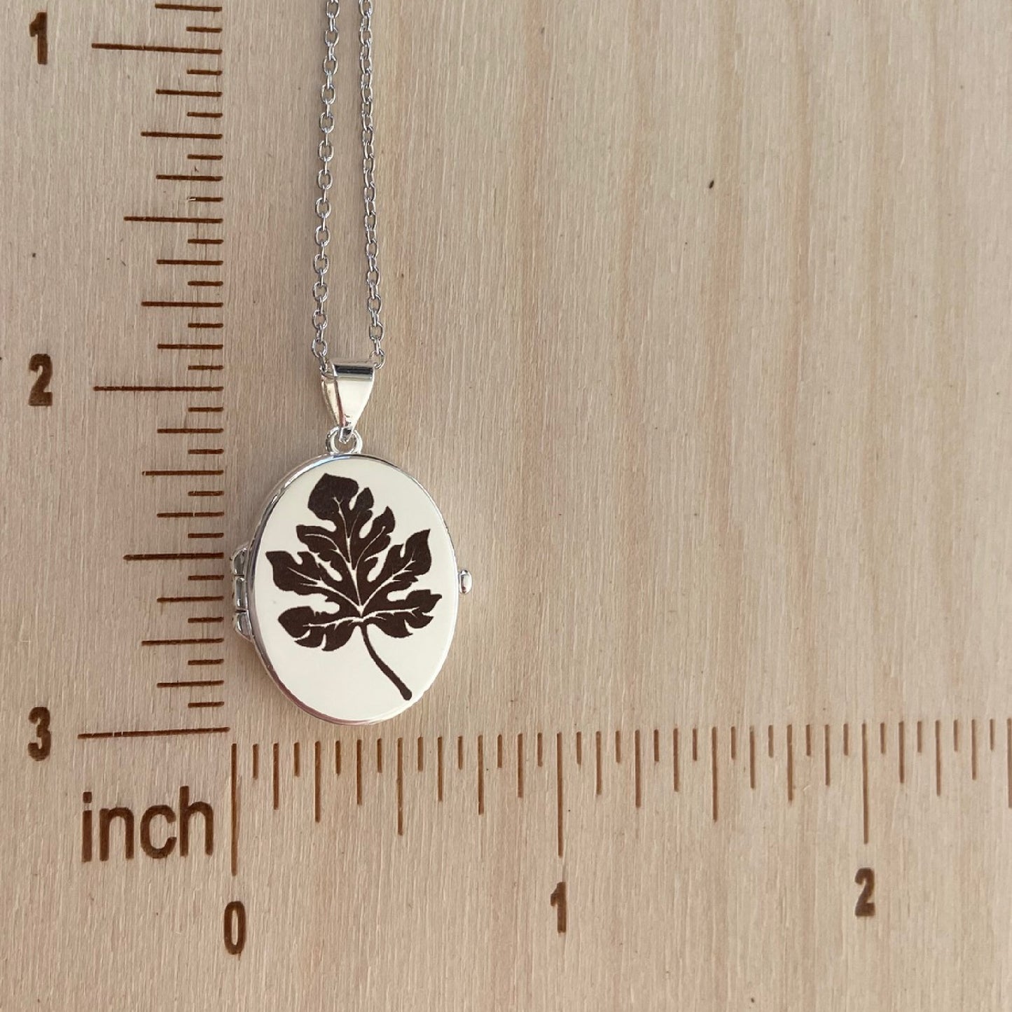 Silver Oval Locket, Oak Leaf