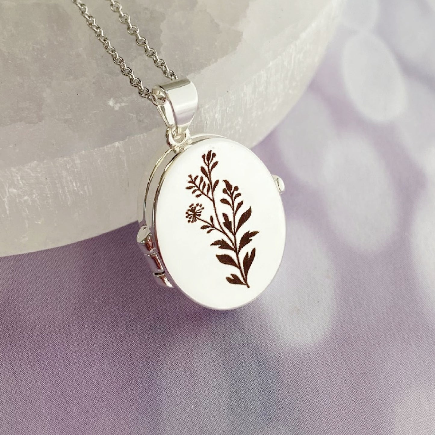 Silver Oval Locket, Wildflowers
