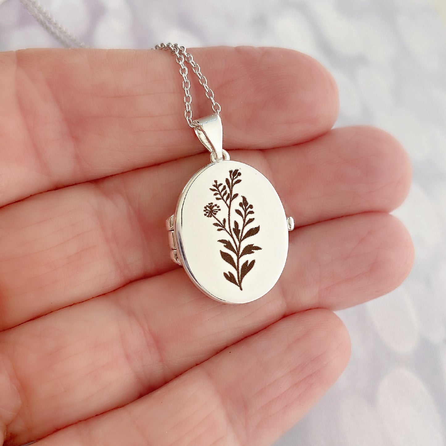 Silver Oval Locket, Wildflowers