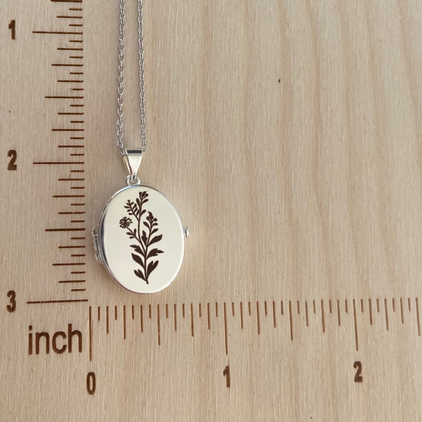 Silver Oval Locket, Wildflowers