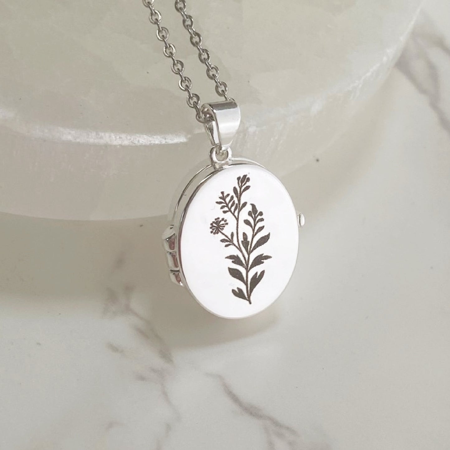 Silver Oval Locket, Wildflowers