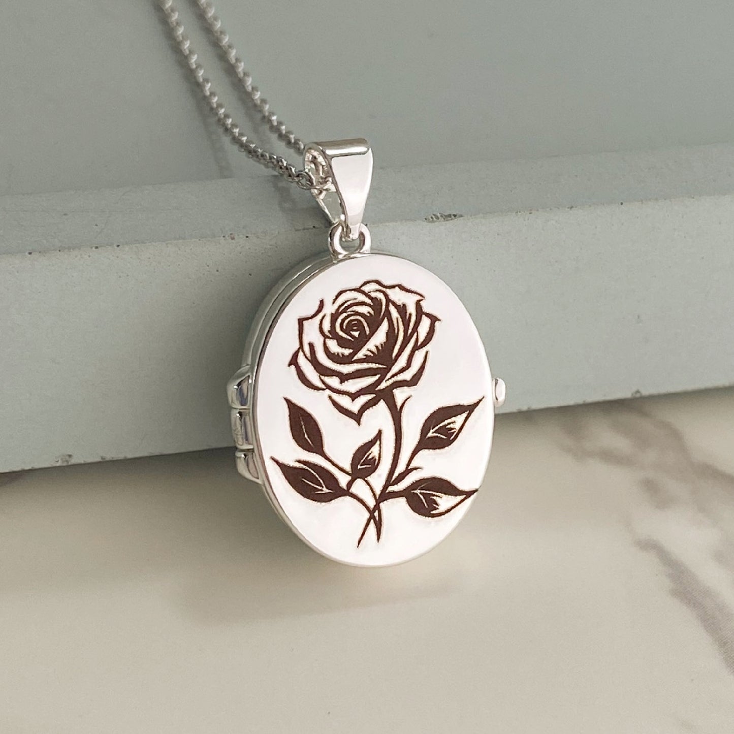 Silver Oval Locket, Rose