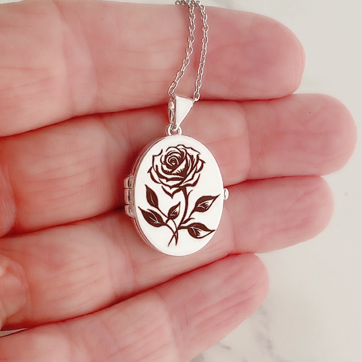 Silver Oval Locket, Rose