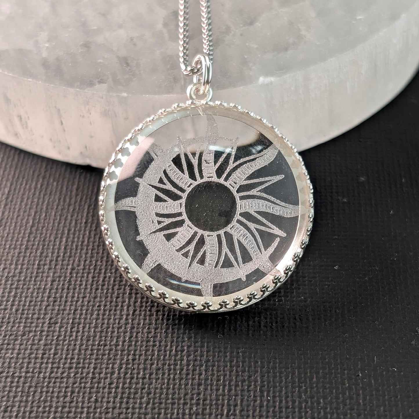Etched Glass Sun and Moon Necklace