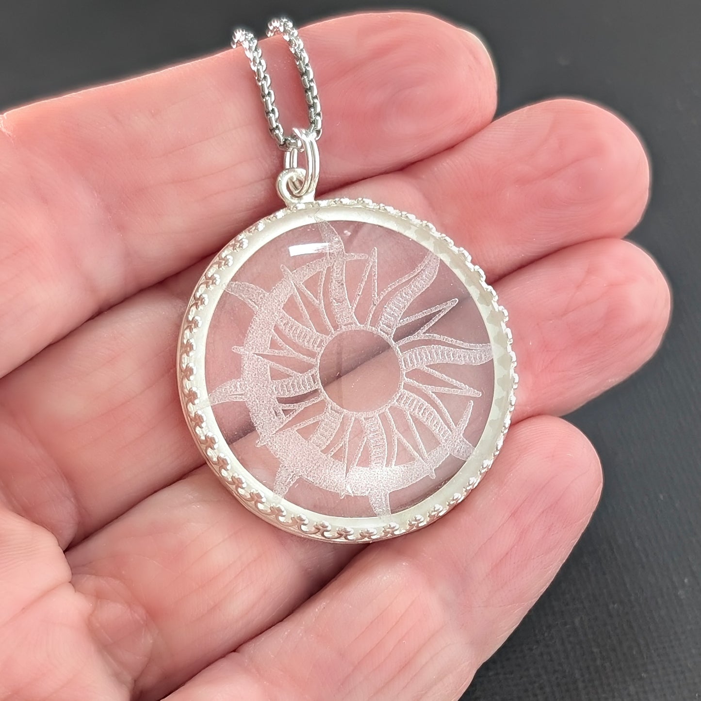 Etched Glass Sun and Moon Necklace