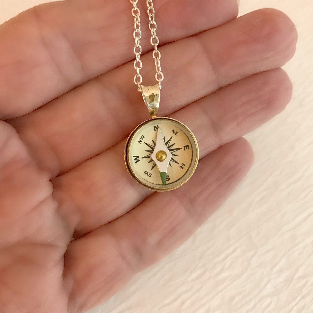 silver working compass pendant necklace