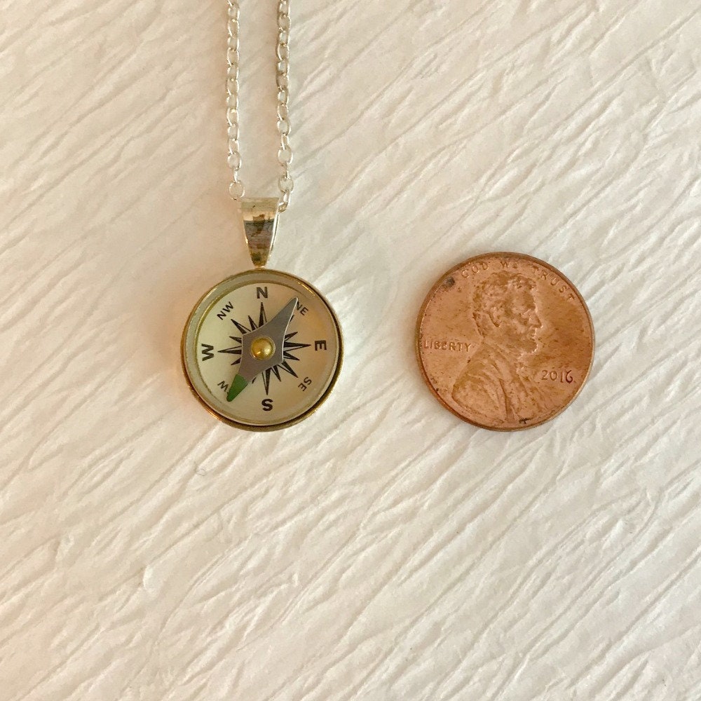 Small Silver Working Compass Necklace, ivory face