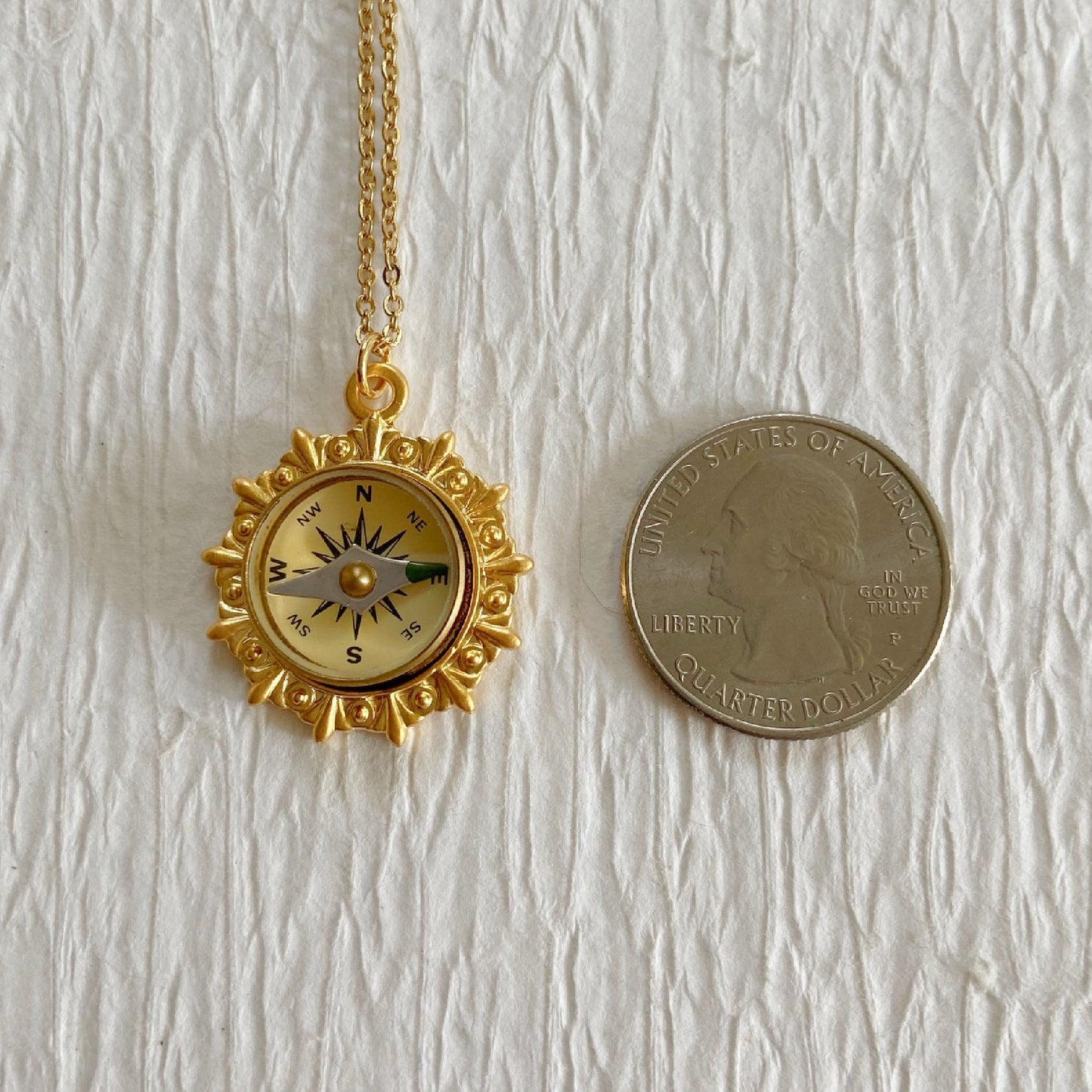 Gold Working Compass Necklace