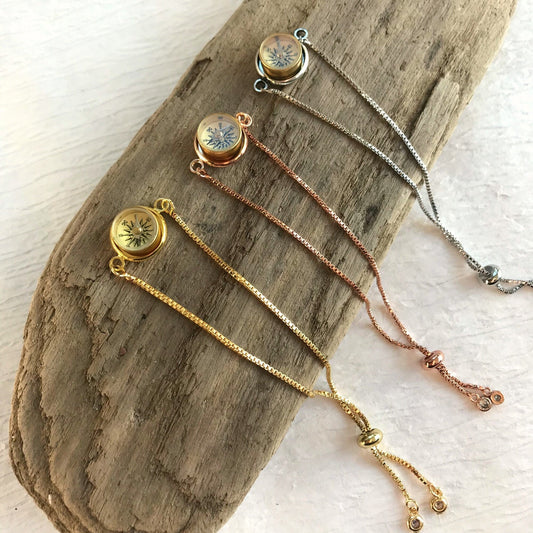 working compass bracelet, bolo bracelet, adjustable chain bracelet
