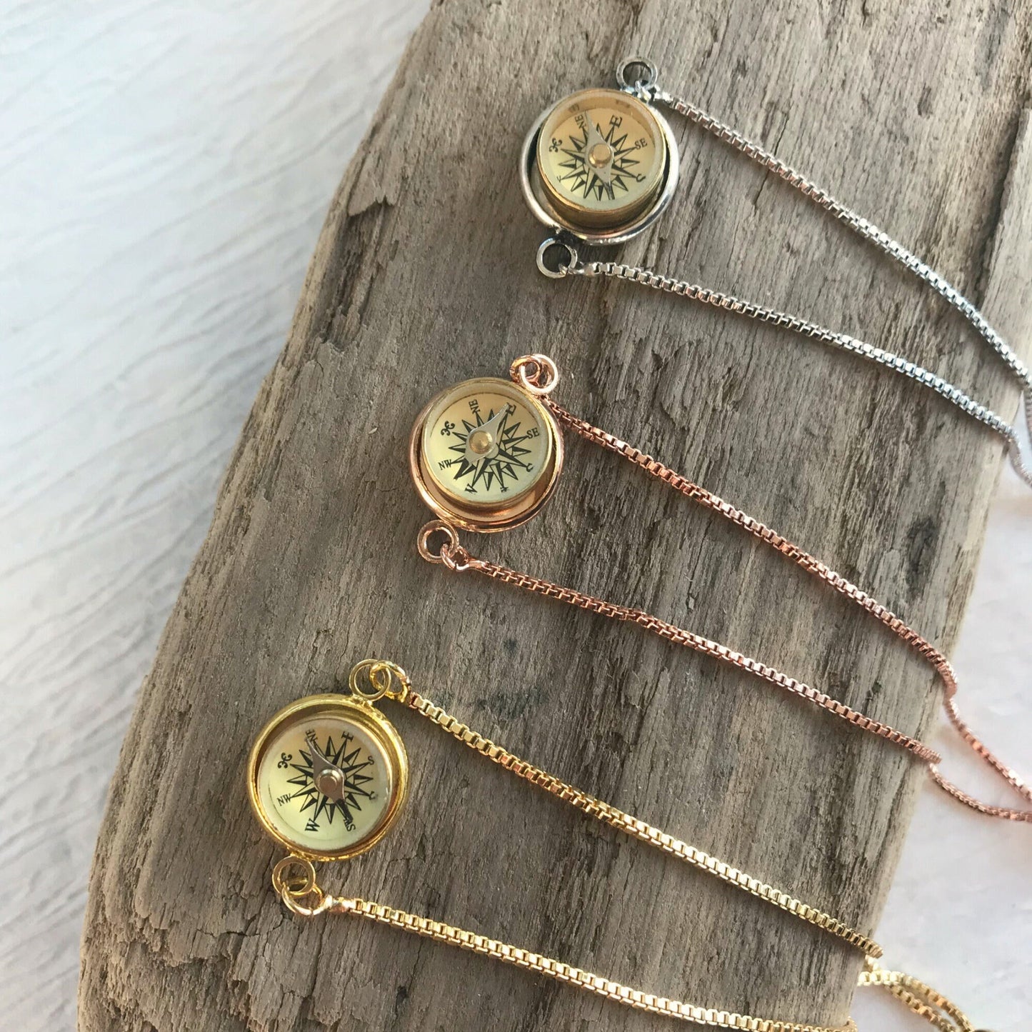 Tiny Working Compass Bracelet, silver-gold-rose gold