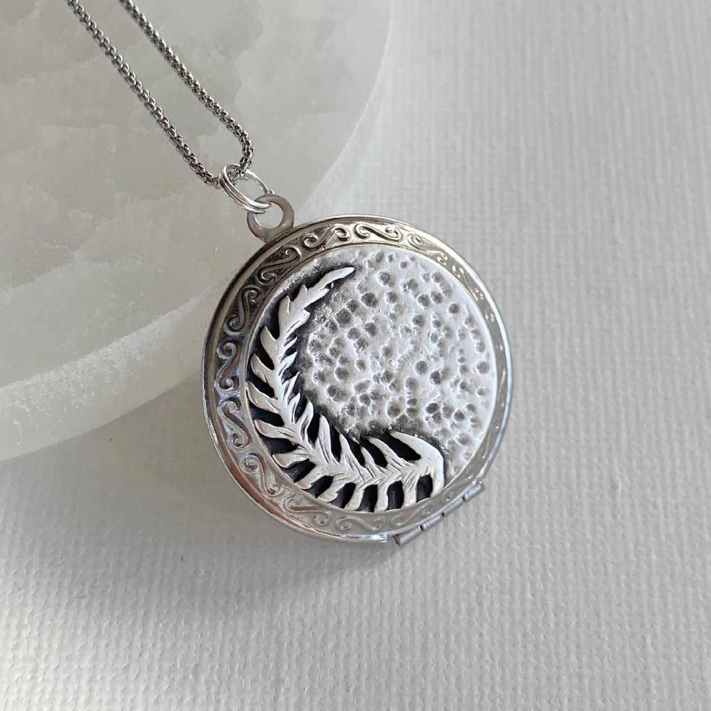 Silver Fern Leaf Photo Locket Necklace