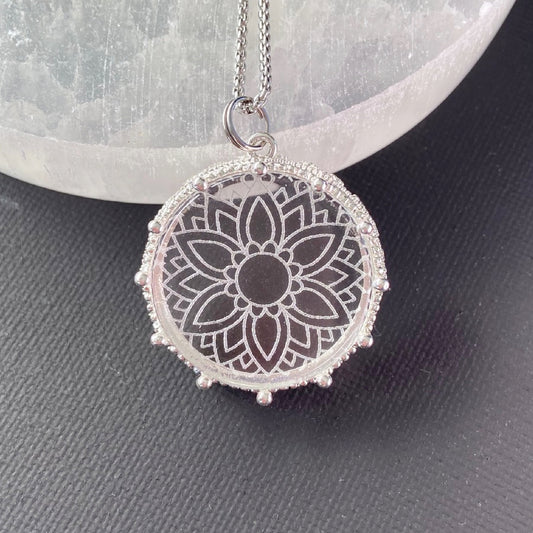 Etched Glass Mandala Necklace, design 2