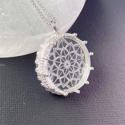 Etched Glass Mandala Necklace, design 1