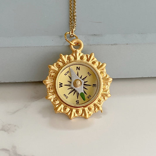 gold working compass necklace, compass pendant