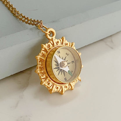Gold Working Compass Necklace