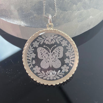 Etched Glass Butterfly Necklace, style 2