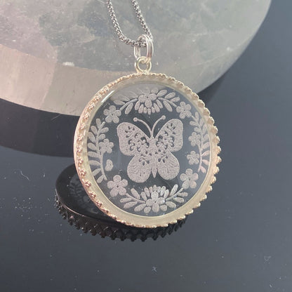 Etched Glass Butterfly Necklace, style 2