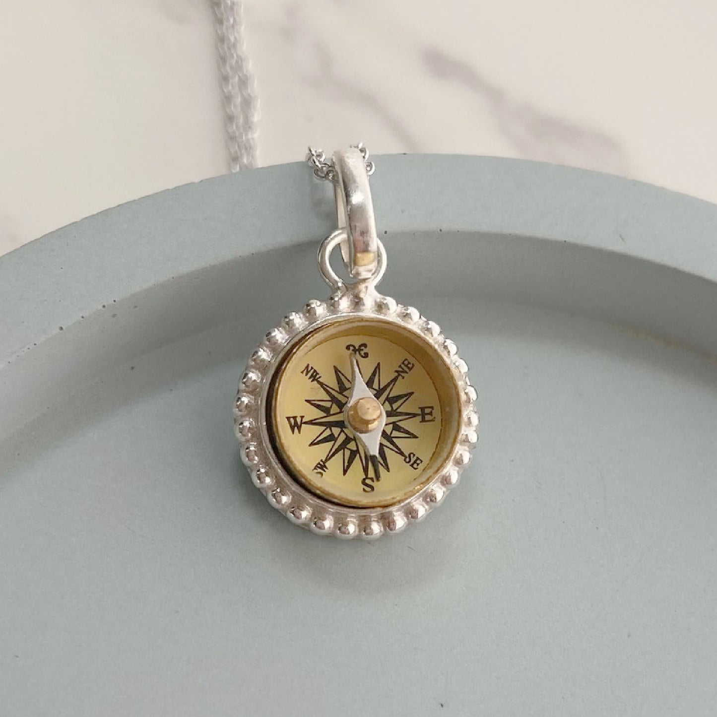 Tiny Sterling Silver Working Compass Necklace