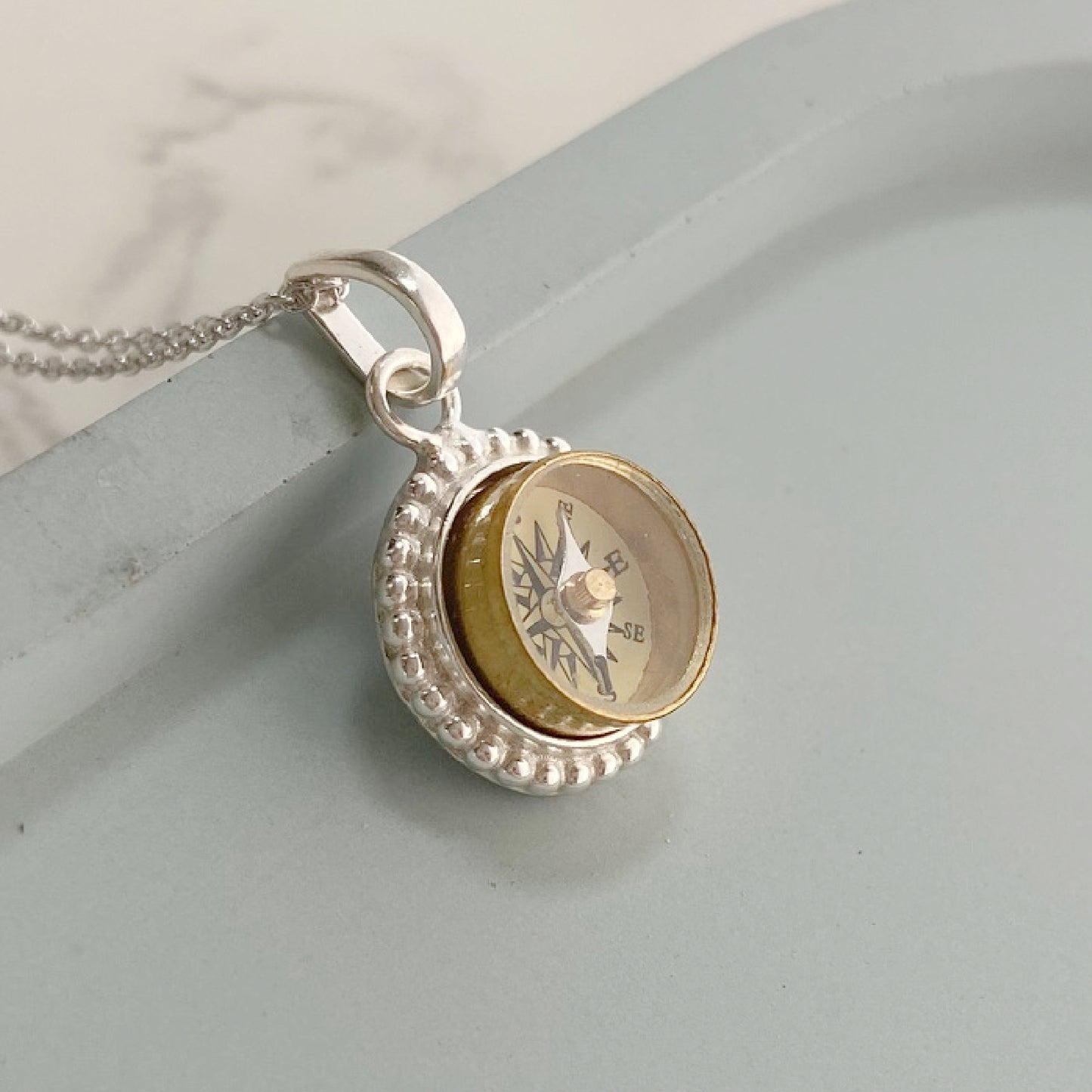 Tiny Sterling Silver Working Compass Necklace