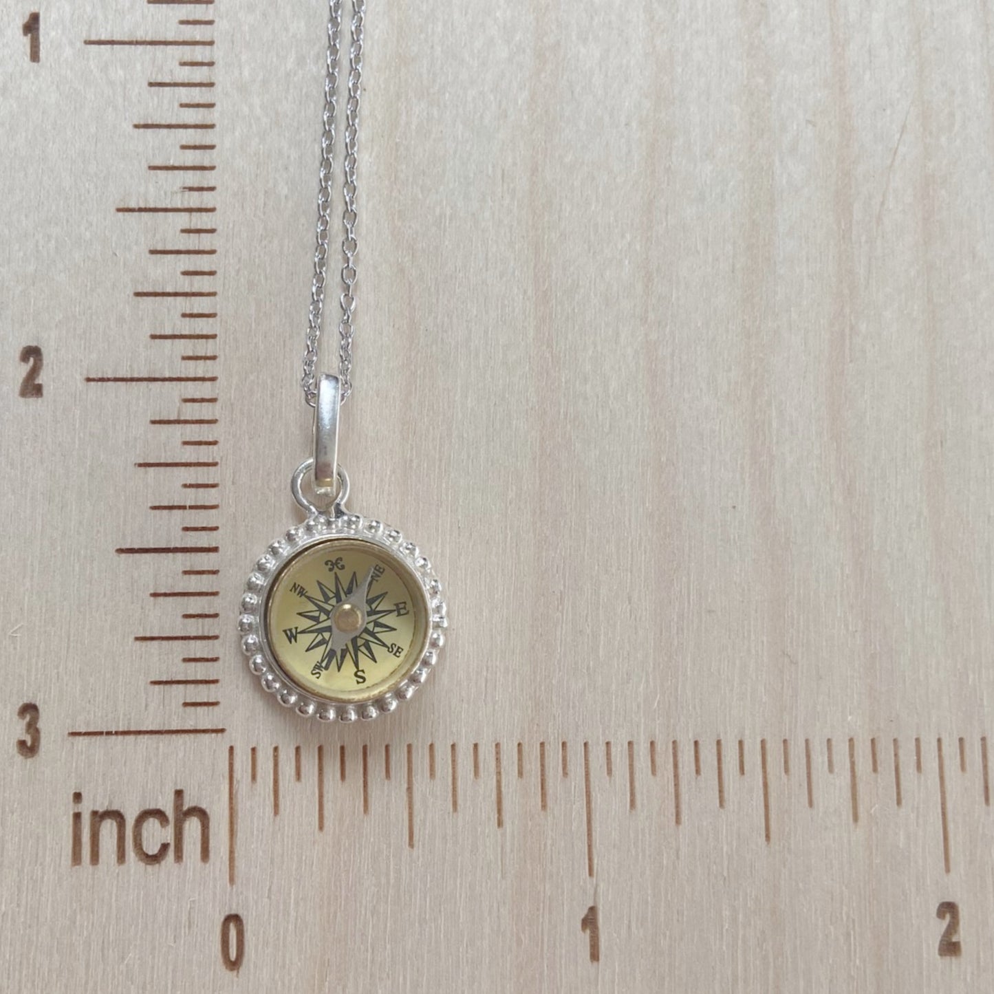 Tiny Sterling Silver Working Compass Necklace