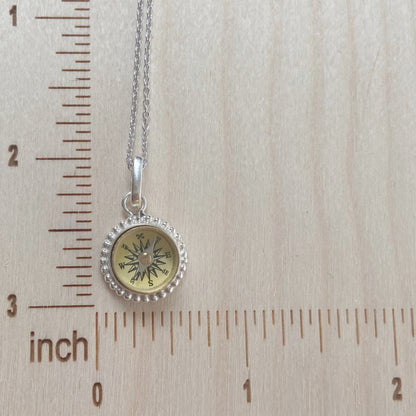 Tiny Sterling Silver Working Compass Necklace