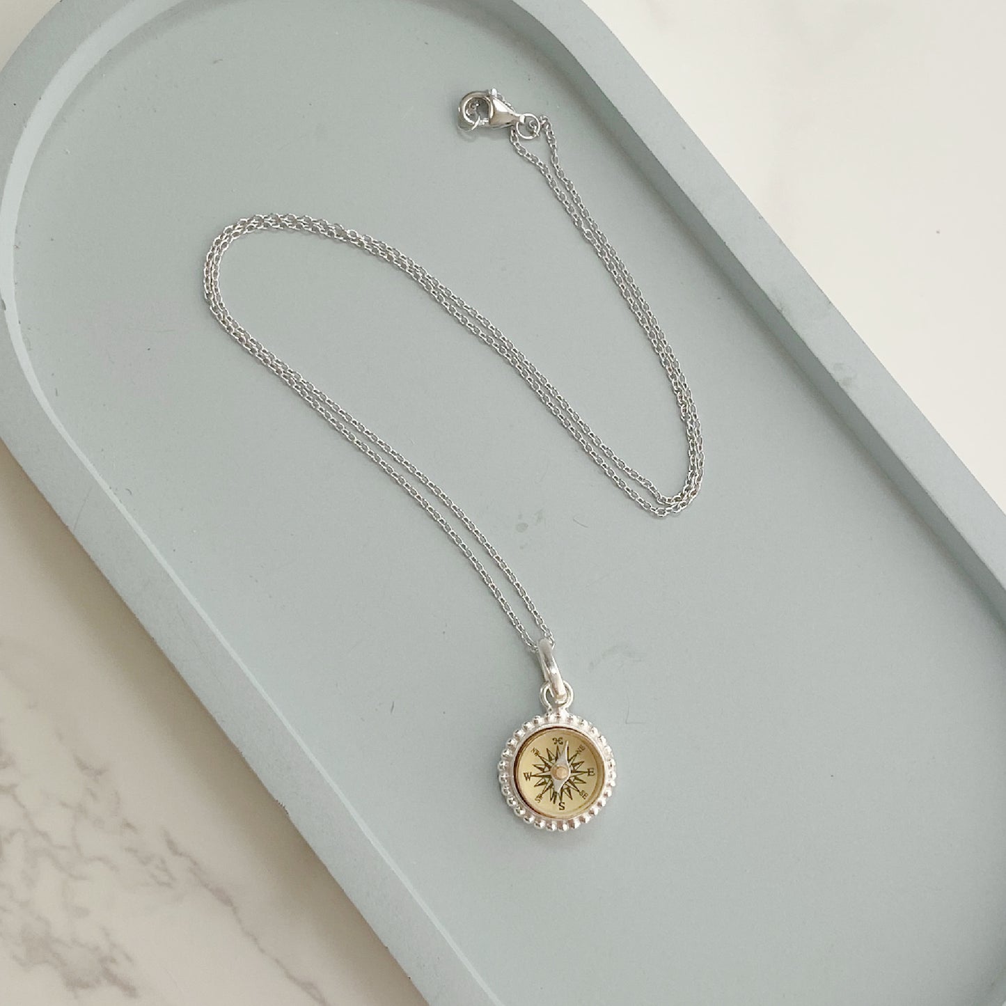 Tiny Sterling Silver Working Compass Necklace