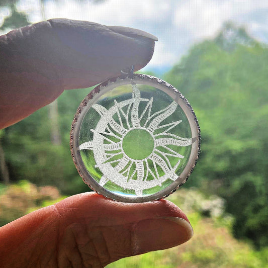 Etched Glass Sun and Moon Necklace