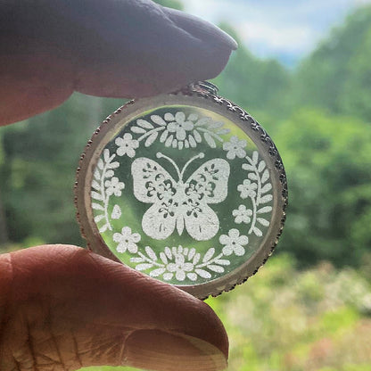 Etched Glass Butterfly Necklace, style 2