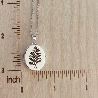 Silver Oval Locket, Fern Leaf