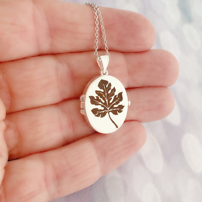 Silver Oval Locket, Oak Leaf